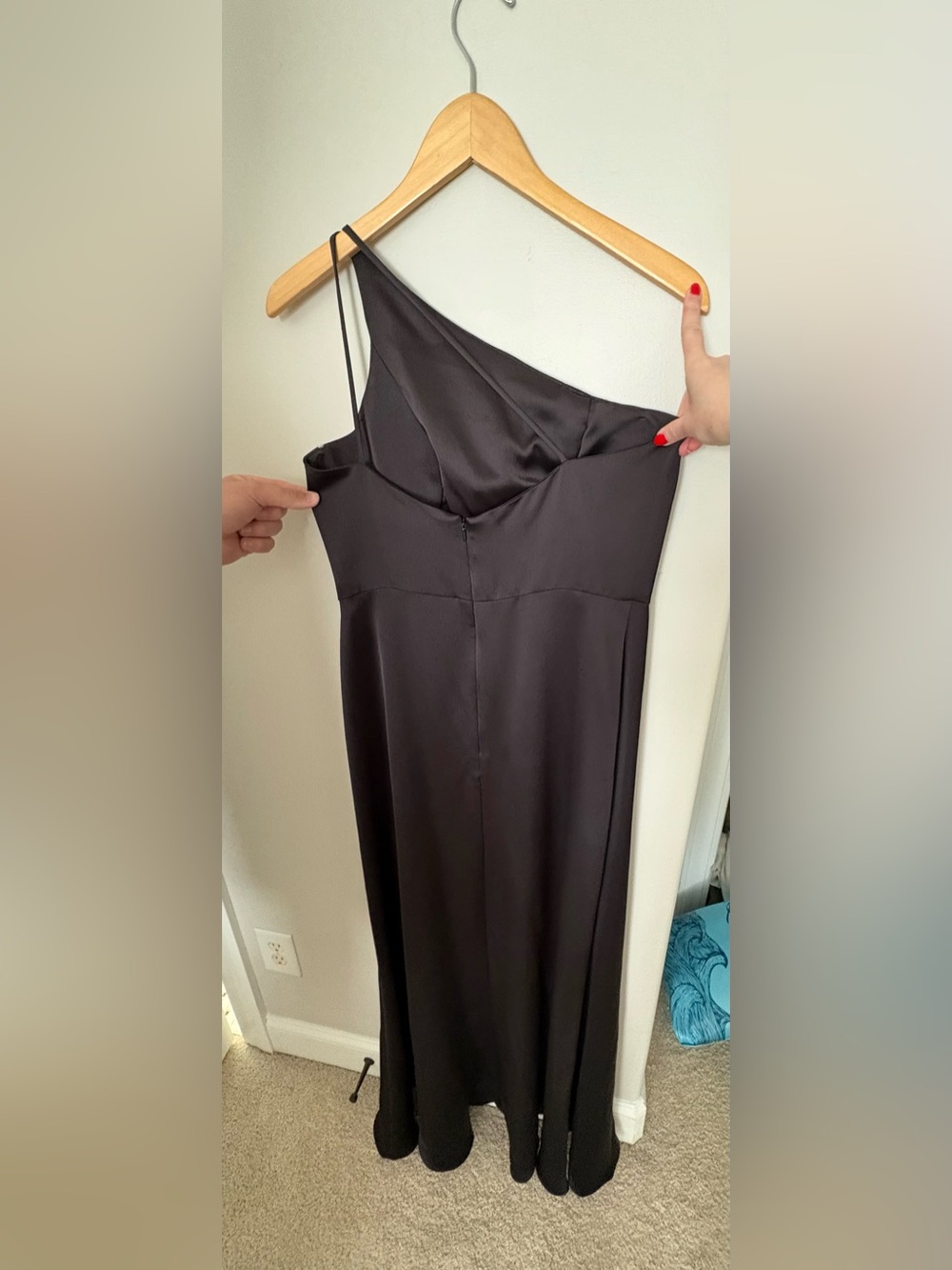 Jenny Yoo Black One-Shoulder Evening Gown with Thigh Slit Sz 10 - Picture 3 of 4